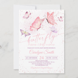 Invitación Beses de mariposa rosa y Baby Shower quiere a los