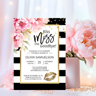 Invitación Beso blanco negro, la ducha de novia floral