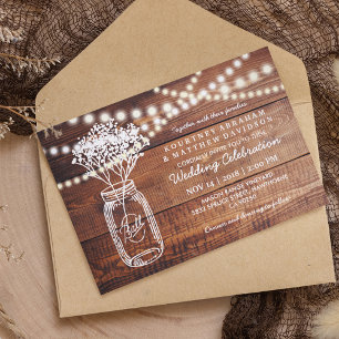 Invitación Beso de Bebé Rústico País   Boda en Tarro de Mason