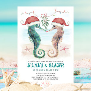 Invitación Beso de Caballito de Mar Ducha de Parejas Costera