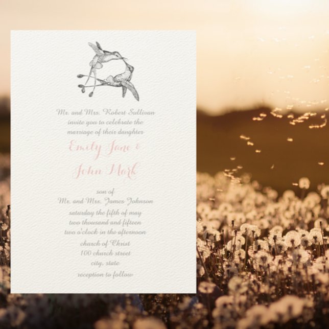 Invitación Beso de Colibrí de Cuarzo Rosa Bodas (Subido por el creador)