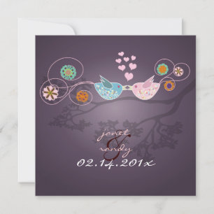 Invitación Beso de medianoche/Pájaros del amor corazones flot