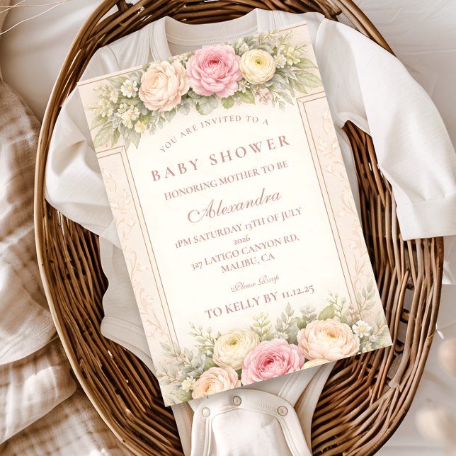 Invitación Beso de Rosa Ranunculus y Jardín de Rosas Baby Sho (Subido por el creador)