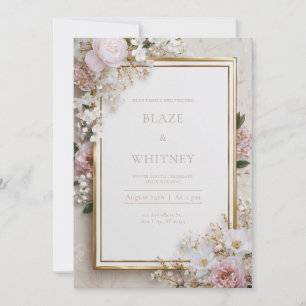 Invitación Beso dorado Rosa Flor de Cerezo Floral Boda