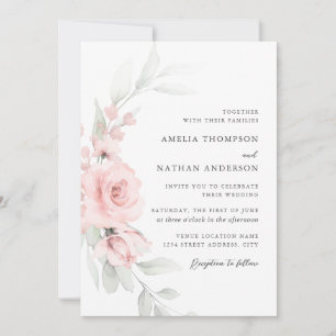 Invitación Beso Elegante Botánico Floral Nupcial Rosa
