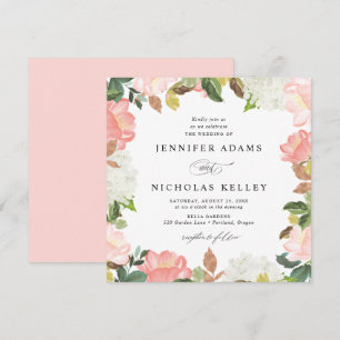 Invitación Beso Floral de Primavera   Boda Cuadrada