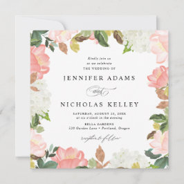 Invitación Beso Floral de Primavera | Boda Cuadrada