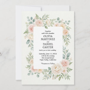 Invitación Beso Floral Rosa y Eucalipto de Boda