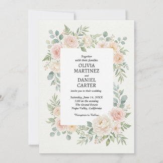 Invitación Beso Floral Rosa y Eucalipto de Boda