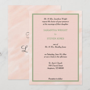 Invitación Beso Geométrico Verde Salvia Acuarela Boda