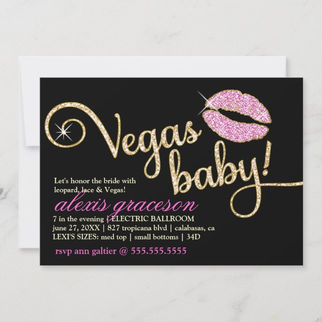 Invitación Beso glamoroso del bebé de 311 Vegas metálico (Anverso)
