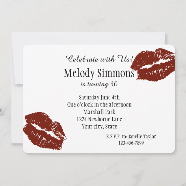Invitación Beso rojo de los labios (Reverso)