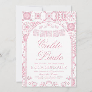 Invitación Beso Rosa Cielito Lindo Papel Picado Baby Shower