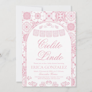 Invitación Beso Rosa Cielito Lindo Papel Picado Baby Shower
