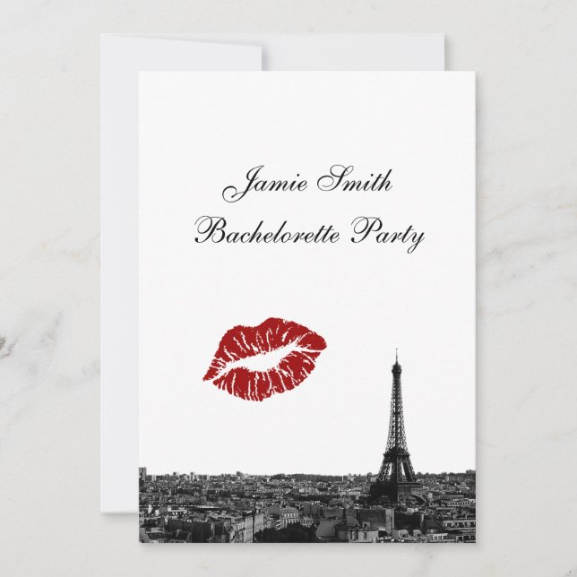 Invitación Beso Skyline de París Francia #1 BW V Bachelorette (Anverso)