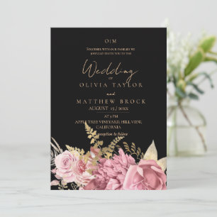Invitación Beso y Negro ⎮Dusty Rose Boda Floral