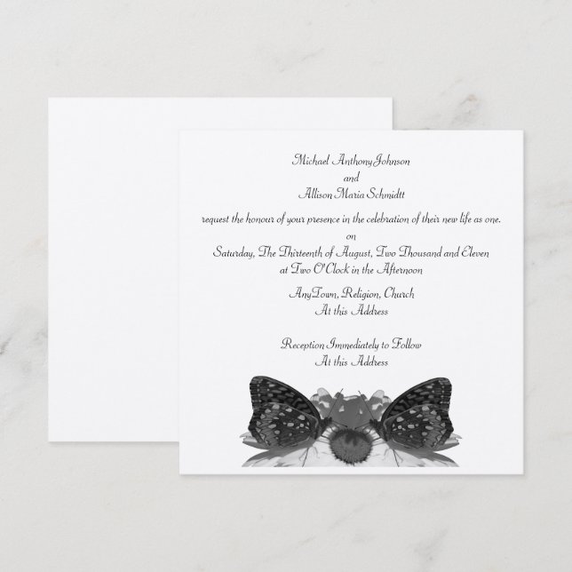 Invitación Besos/Bodas de mariposa (Anverso / Reverso)