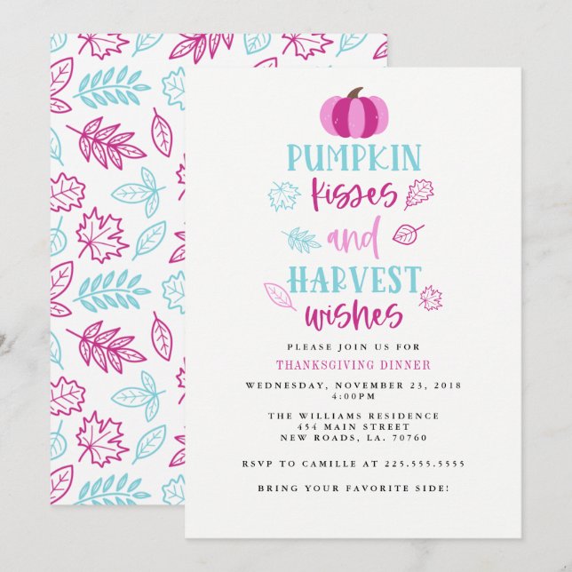 Invitación Besos de calabaza y deseo de cosecha Fiesta de Acc (Anverso / Reverso)