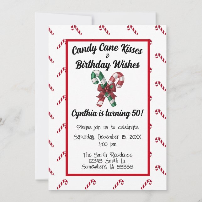Invitación Besos de caña de caramelo y deseos de cumpleaños n (Anverso)