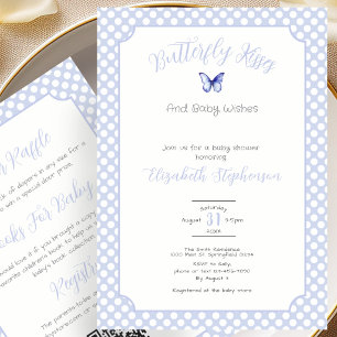 Invitación Besos de Mariposa Azules Doble Cara Deseos de Bebé