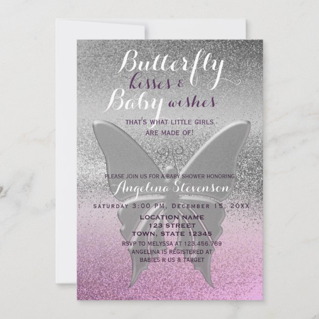 Invitación Besos de Mariposa Baby Shower (Anverso)