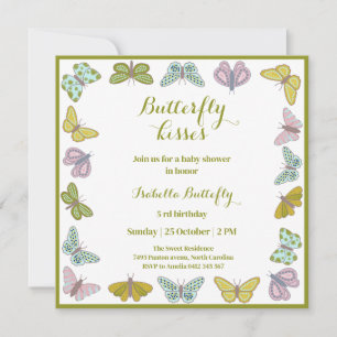 Invitación Besos de mariposa Baby Shower de niña