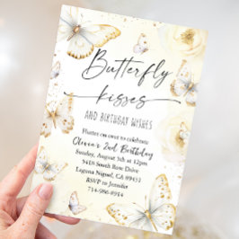 Invitación Besos de mariposa blancos y dorados Cumpleaños
