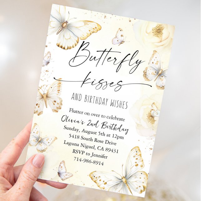 Invitación Besos de mariposa blancos y dorados Cumpleaños (Subido por el creador)