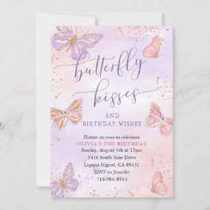 Invitación Besos de mariposa de oro rosado púrpura