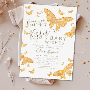 Invitación Besos de mariposa desea Boho Moda Gold Baby Shower