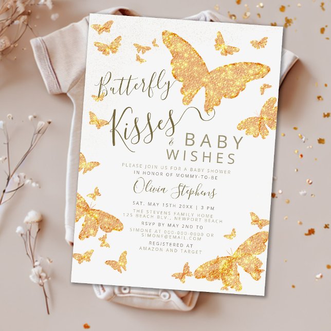Invitación Besos de mariposa desea Boho Moda Gold Baby Shower (Subido por el creador)
