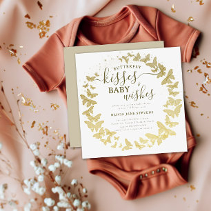Invitación Besos de mariposa desea un Baby Shower elegante de