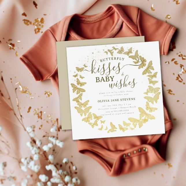 Invitación Besos de mariposa desea un Baby Shower elegante de (Subido por el creador)