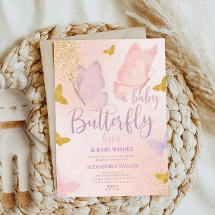 Invitación Besos de mariposa deseos baby shower género neutra