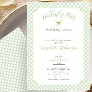 Invitación Besos de Mariposa Deseos de Bebé en Lunares Verdes