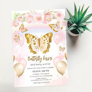 Invitación Besos de Mariposa Deseos de Bebé Floral Baby Showe