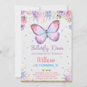 Invitación Besos de mariposa deseos de cumpleaños chica invit