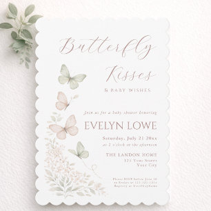 Invitación Besos de Mariposa Deseos para el Bebé Elegante Fie