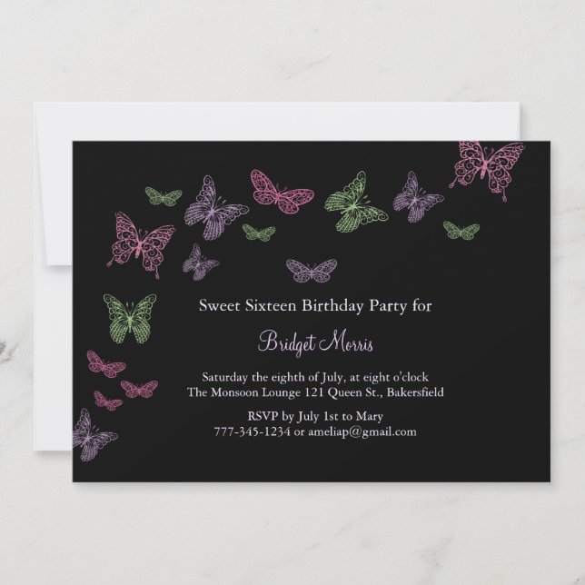 Invitación Besos de mariposa dieciséis (Anverso)