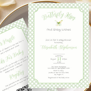 Invitación Besos de Mariposa Doble Cara Verde Deseos de Bebé