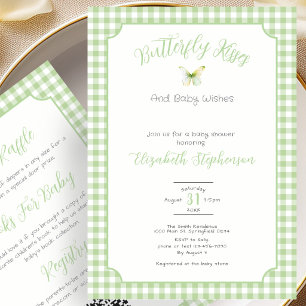 Invitación Besos de Mariposa Doble Cara Verde Deseos de Bebé 