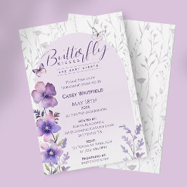 Invitación Besos de Mariposa Fiesta de Bebé Boho Morado