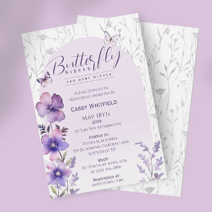 Invitación Besos de Mariposa Fiesta de Bebé Boho Morado