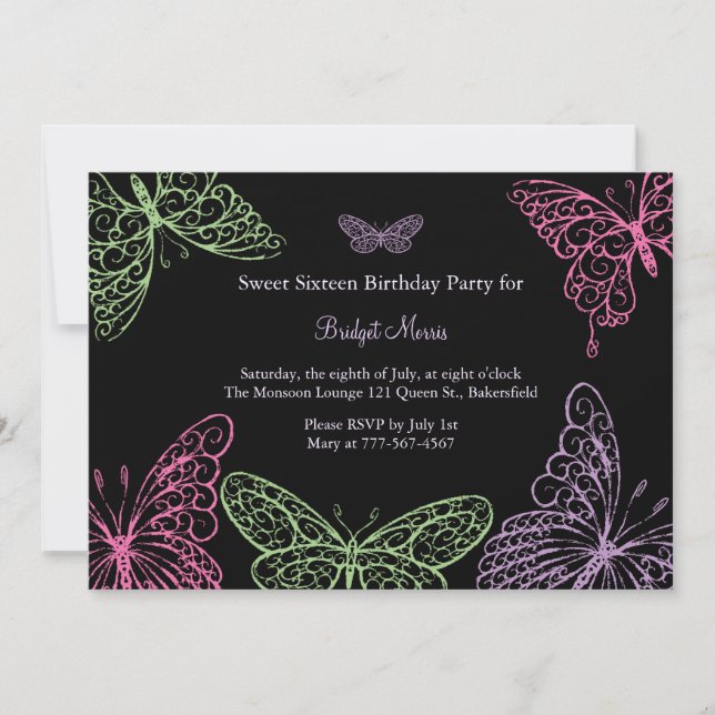 Invitación Besos de mariposa grande dieciséis (Anverso)