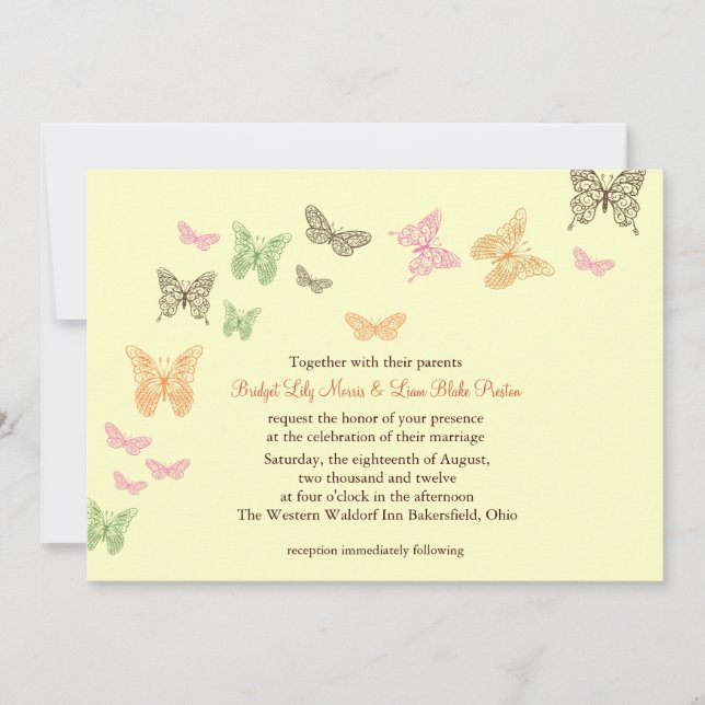 Invitación Besos de mariposa invitan a la boda amarilla (Anverso)