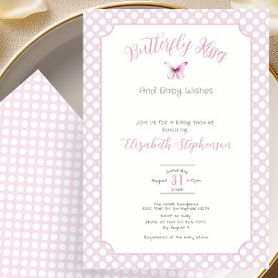 Invitación Besos de Mariposa Lunares Rosados Deseos de Bebé 