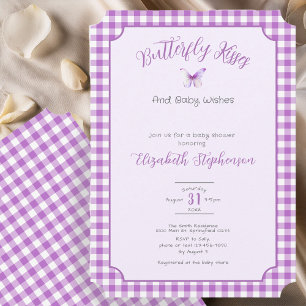 Invitación Besos de Mariposa Morada Deseos de Bebé Baby Showe