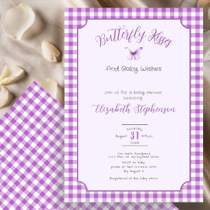 Invitación Besos de Mariposa Morada Deseos para el Bebé Showe