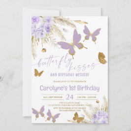 Invitación Besos de mariposa morada y deseos de cumpleaños de