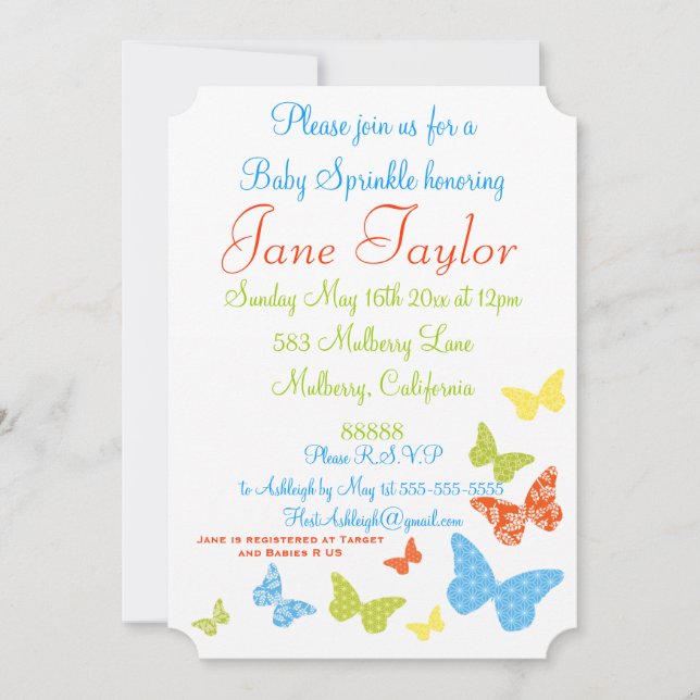 Invitación Besos de mariposa rociada por el bebé (Anverso)